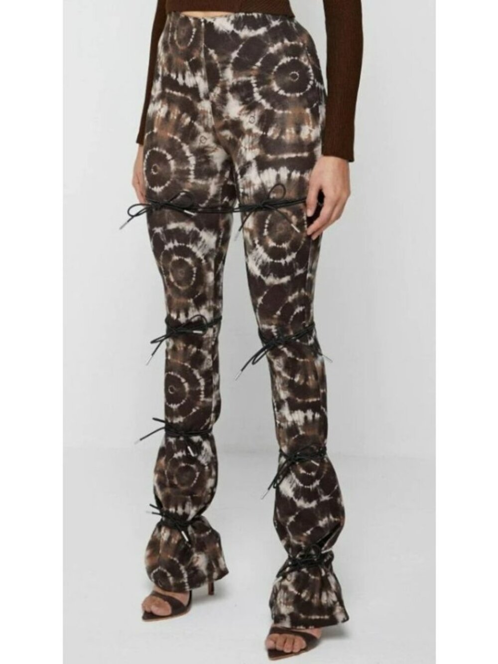 Manière De Voir Brown Tie-Dye Lace-Up Detail Flare Leg Leggings Womens Size 12